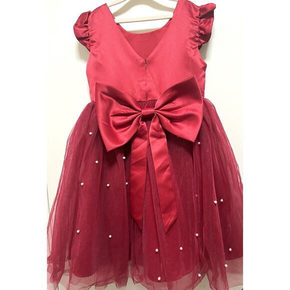 KaQinini Red Dress Girl Size 6 Satin and Tulle Bow In The Back - Picture 3 of 8